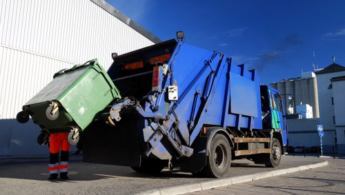 Construction site with organized waste removal containers