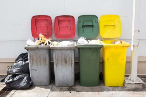 Construction site with waste management setup in Hendon
